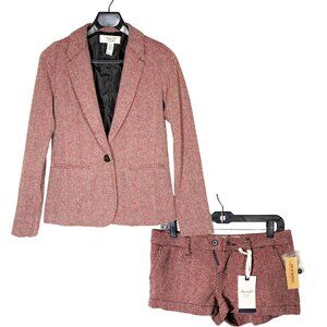 American Rag Tweed Blazer & Shorts Set Small Red Herringbone 2 Piece Suit